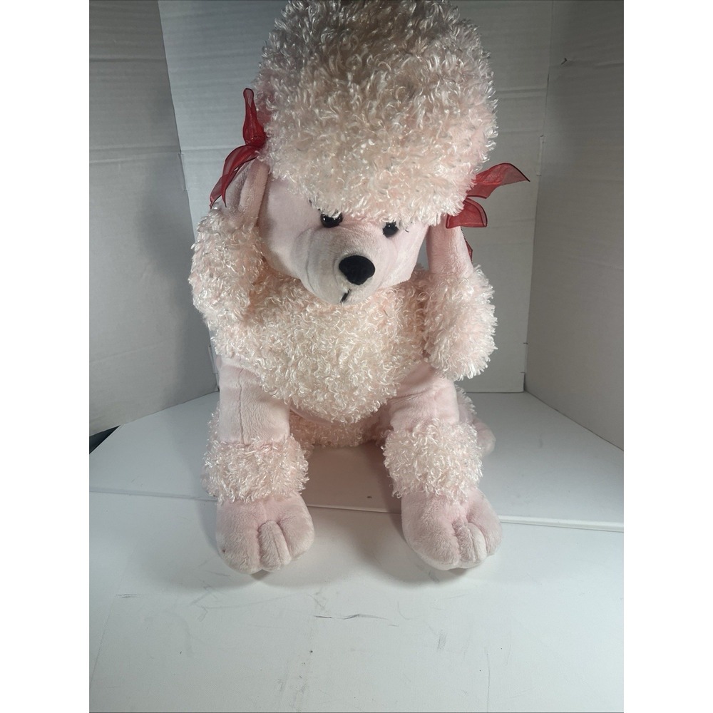 Large Dandee Pink Stuffed Poodle Vintage Pink Bows 20" Tall